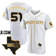 Randy Johnson Men's Houston Astros White/Gold Authentic 2023 Space City Ready 2 Reign Flex Base Jersey