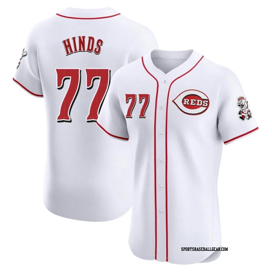 Rece Hinds Men's Cincinnati Reds White Elite Home Patch Jersey