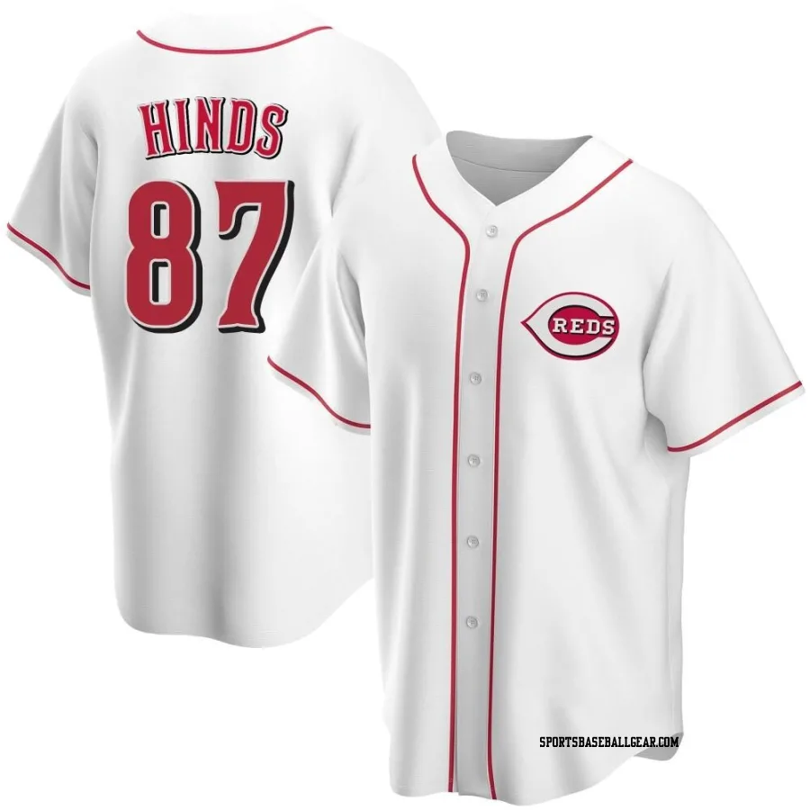 Rece Hinds Youth Cincinnati Reds White Replica Home Jersey