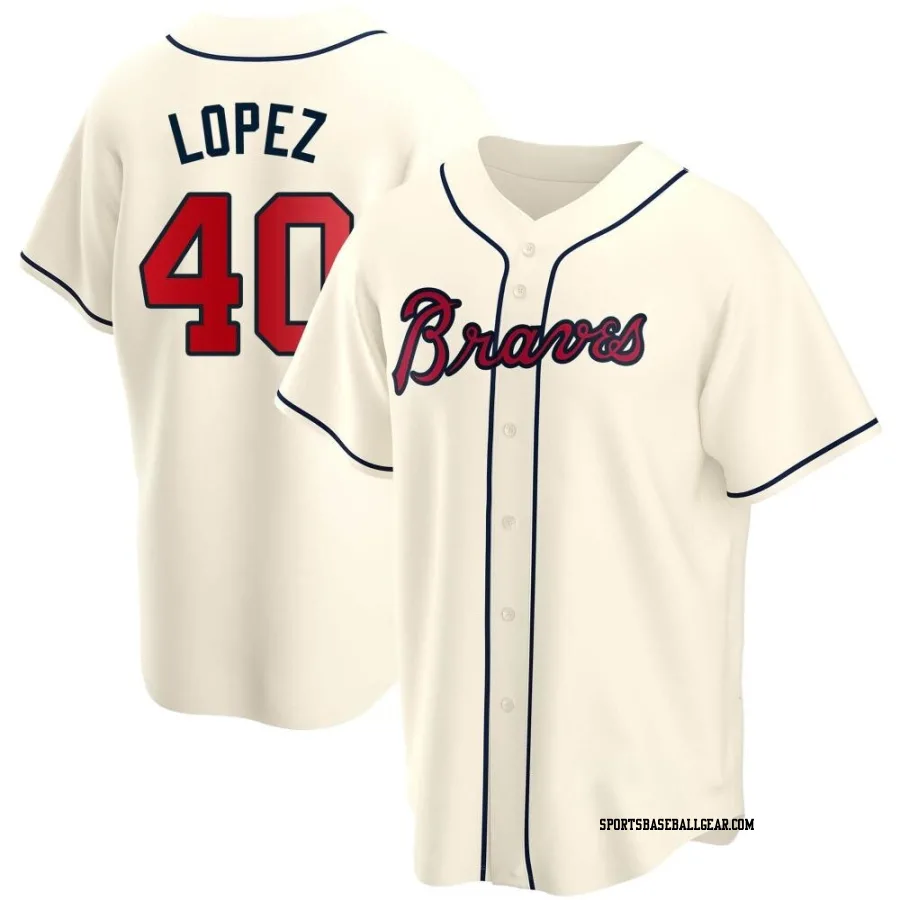 Reynaldo Lopez Youth Atlanta Braves Cream Replica Alternate Jersey