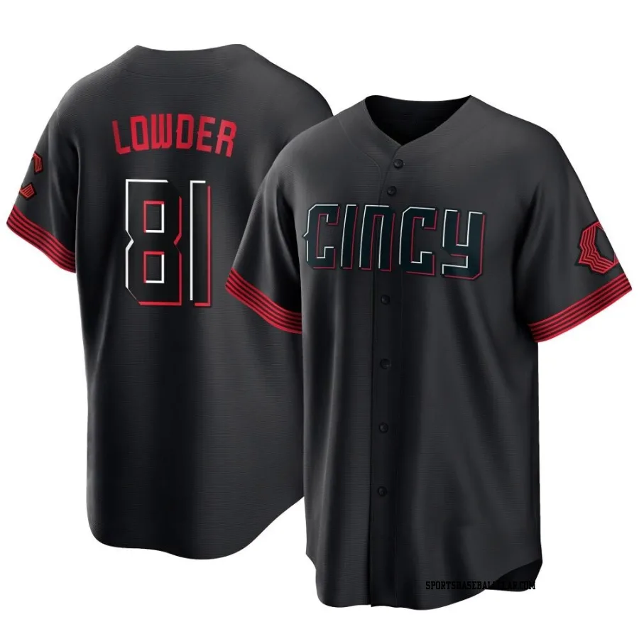 Rhett Lowder Youth Cincinnati Reds Black Replica 2023 City Connect Jersey