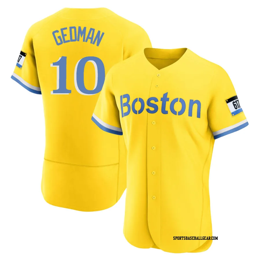 Rich Gedman Men's Boston Red Sox Gold/Light Authentic Blue 2021 City Connect Jersey