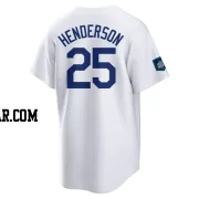 Rickey Henderson Men's Los Angeles Dodgers White Replica 2024 World Tour Seoul Series Home Jersey