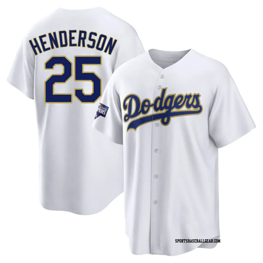 Rickey Henderson Men's Los Angeles Dodgers White/Gold Replica 2021 Gold Program Player Jersey