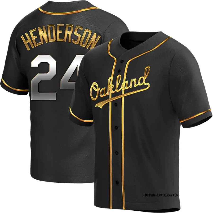 Rickey Henderson Men's Oakland Athletics Black Golden Replica Alternate Jersey