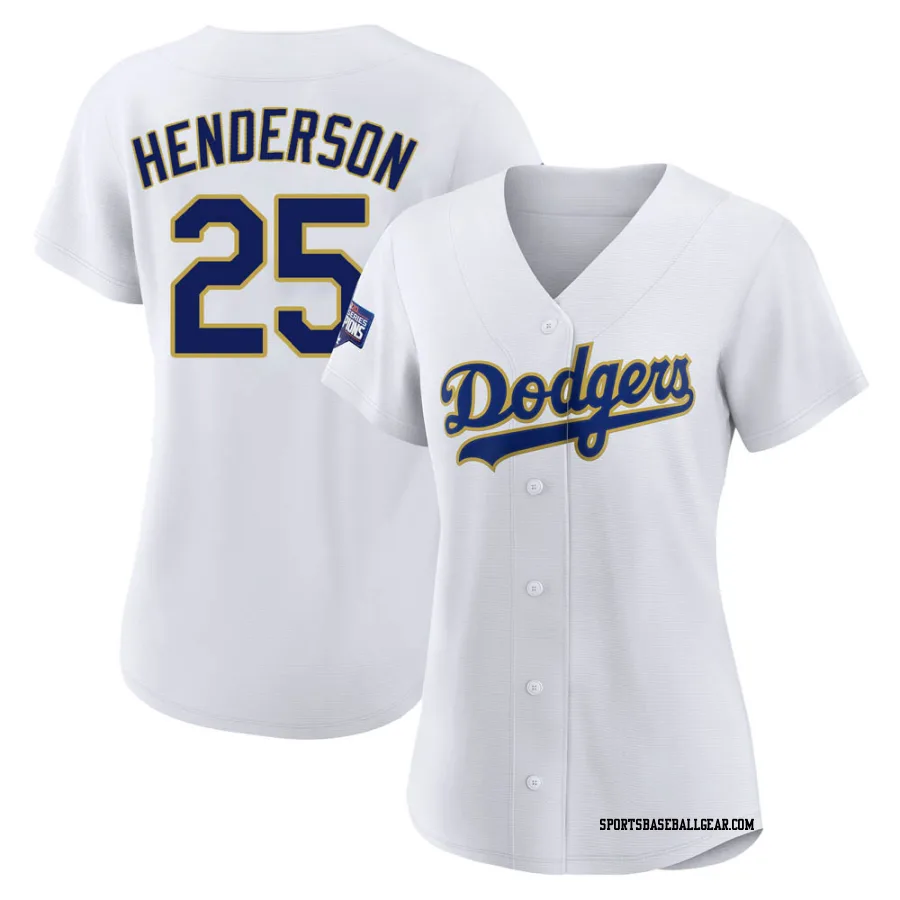 Rickey Henderson Women's Los Angeles Dodgers White/Gold Replica 2021 Gold Program Player Jersey