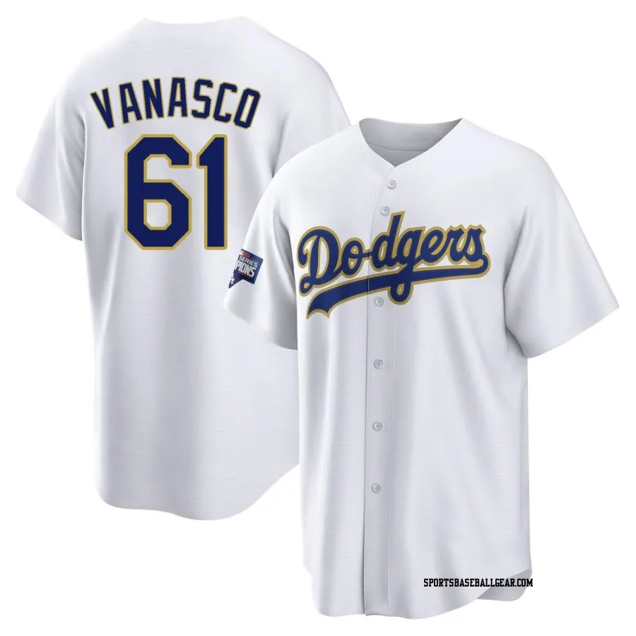 Ricky Vanasco Men's Los Angeles Dodgers White/Gold Replica 2021 Gold Program Player Jersey