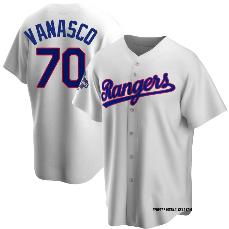 Ricky Vanasco Men's Texas Rangers White Replica Home Cooperstown Collection 2023 World Series Champions Jersey