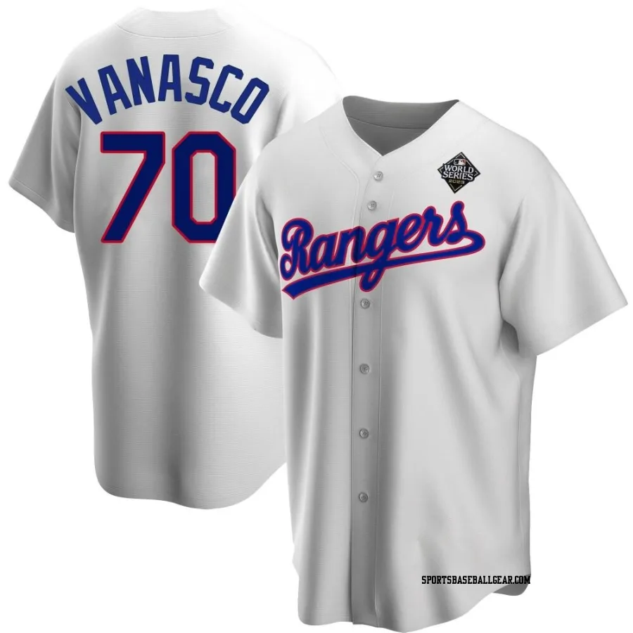 Ricky Vanasco Men's Texas Rangers White Replica Home Cooperstown Collection 2023 World Series Jersey