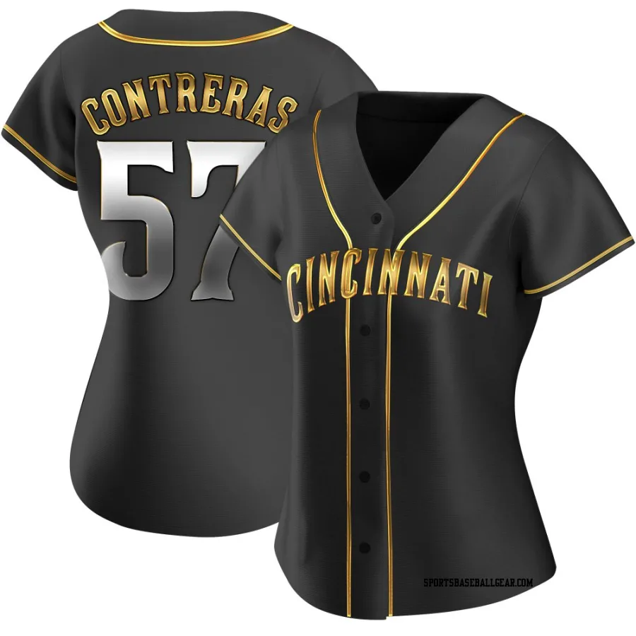 Roansy Contreras Women's Cincinnati Reds Black Golden Replica Alternate Jersey