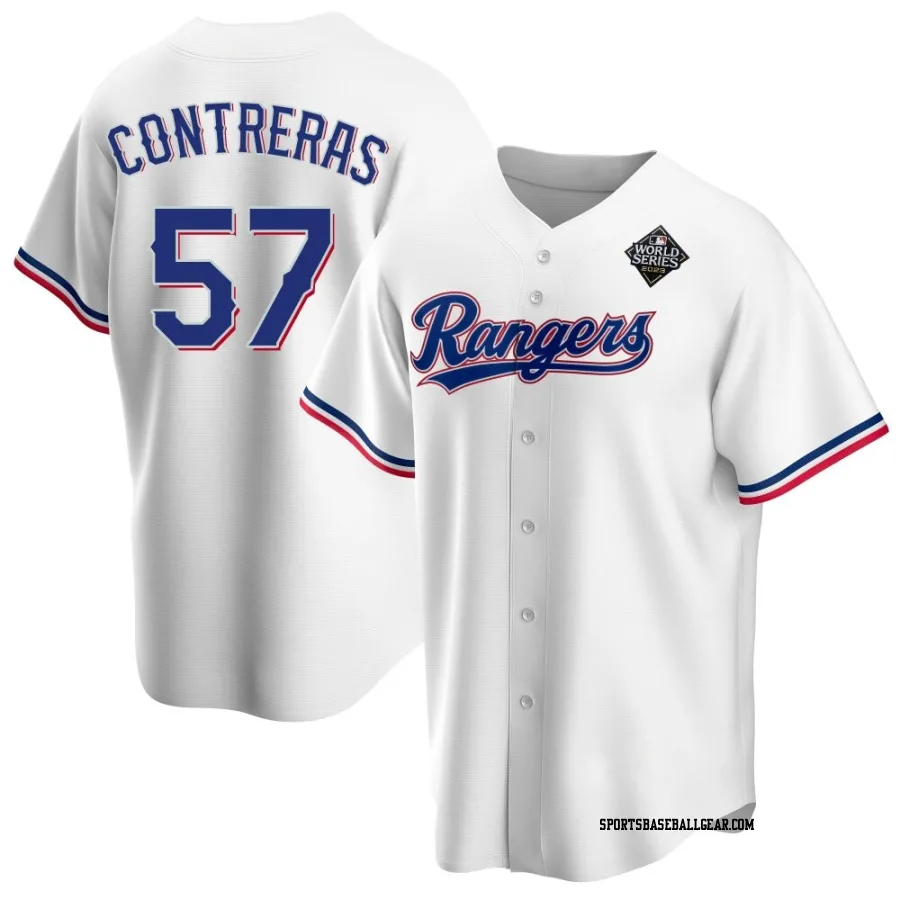 Roansy Contreras Youth Texas Rangers White Replica Home 2023 World Series Jersey