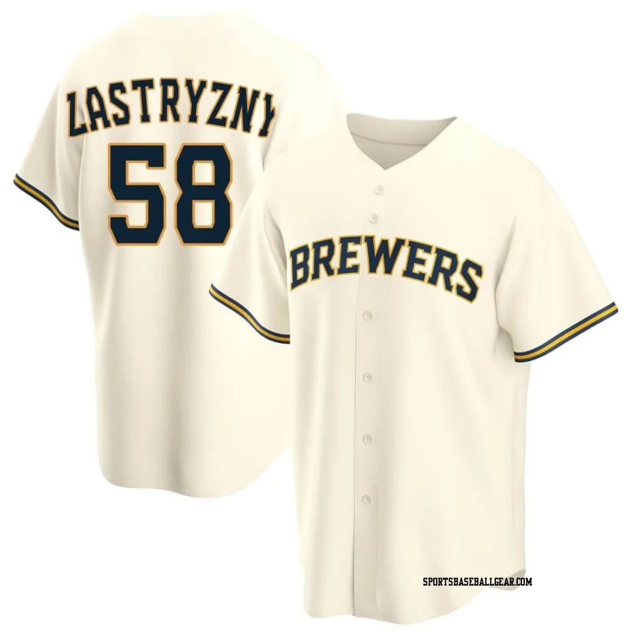 Rob Zastryzny Men's Milwaukee Brewers Cream Replica Home Jersey