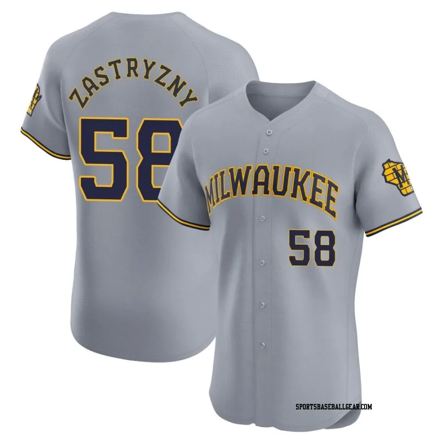 Rob Zastryzny Men's Milwaukee Brewers Gray Elite Road Jersey