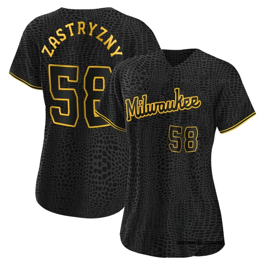 Rob Zastryzny Women's Milwaukee Brewers Black Authentic Snake Skin City Jersey