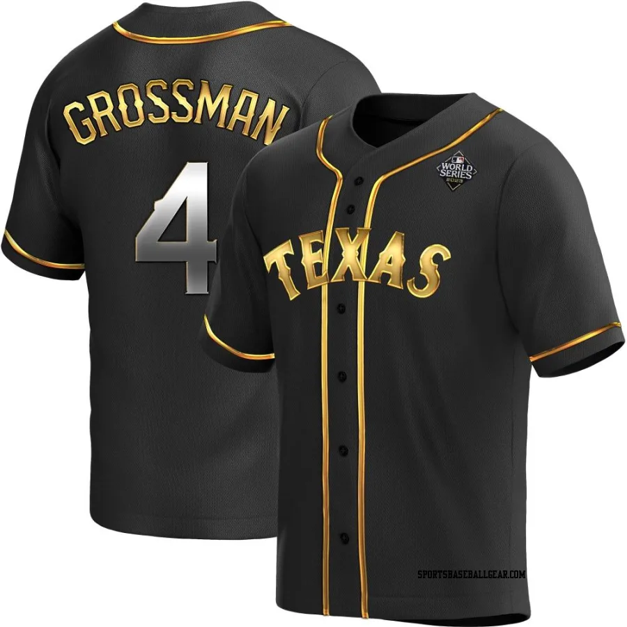 Robbie Grossman Men's Texas Rangers Black Golden Replica Alternate 2023 World Series Jersey