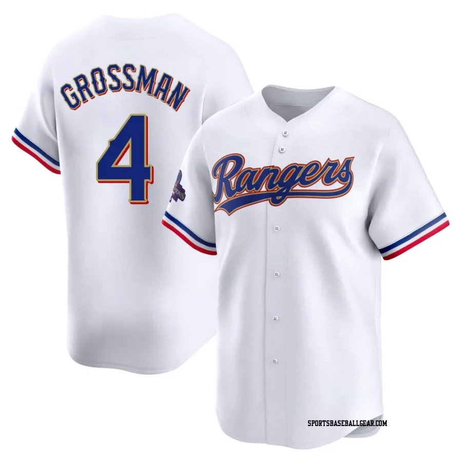 Robbie Grossman Men's Texas Rangers Gold Limited White 2024 Collection Jersey