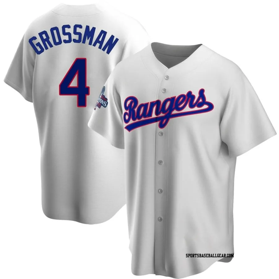 Robbie Grossman Men's Texas Rangers White Replica Home Cooperstown Collection 2023 World Series Champions Jersey