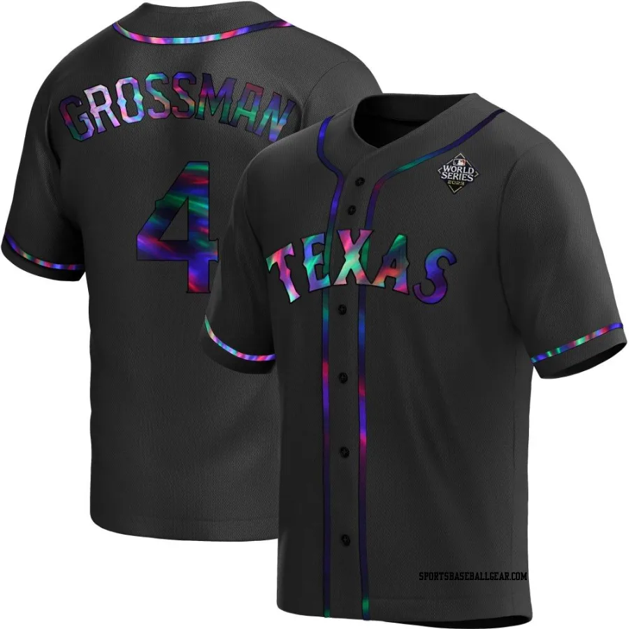 Robbie Grossman Youth Texas Rangers Black Holographic Replica Alternate 2023 World Series Jersey