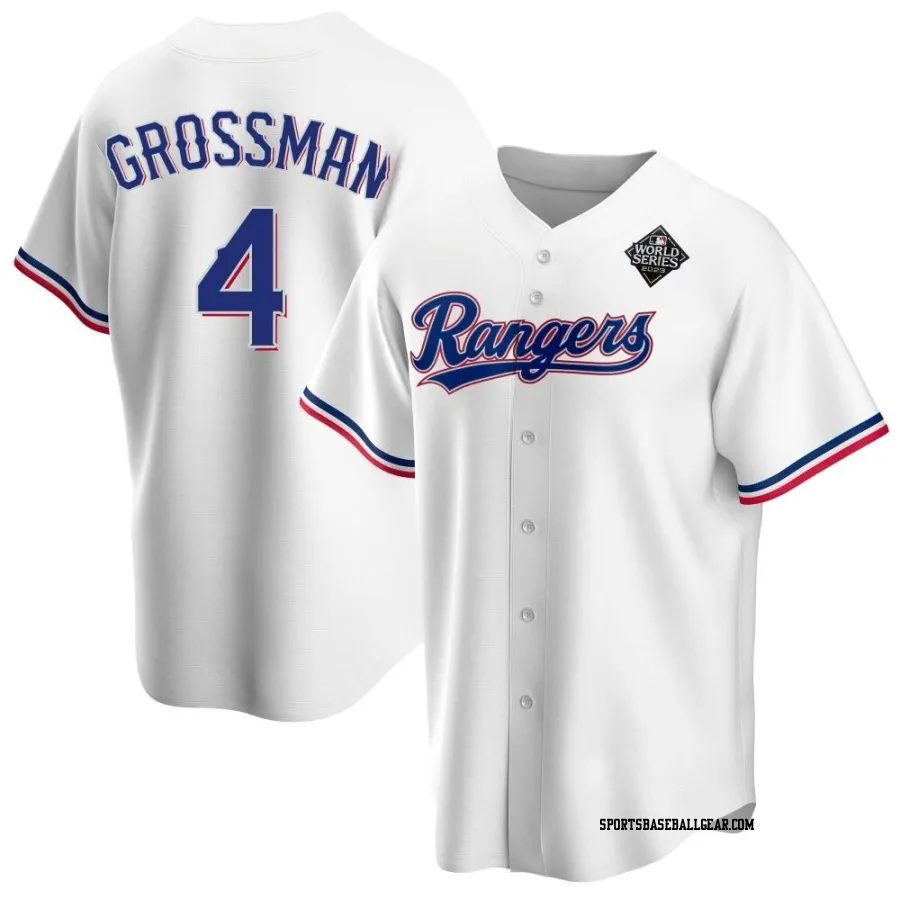 Robbie Grossman Youth Texas Rangers White Replica Home 2023 World Series Jersey