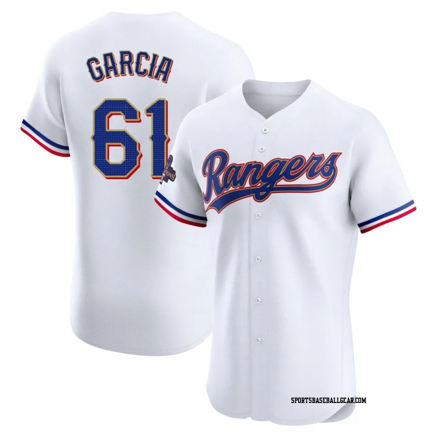 Robert Garcia Men's Texas Rangers Gold Elite White 2024 Collection Jersey