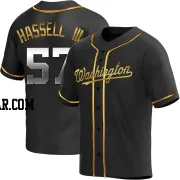 Robert Hassell III Men's Washington Nationals Black Golden Replica Alternate Jersey