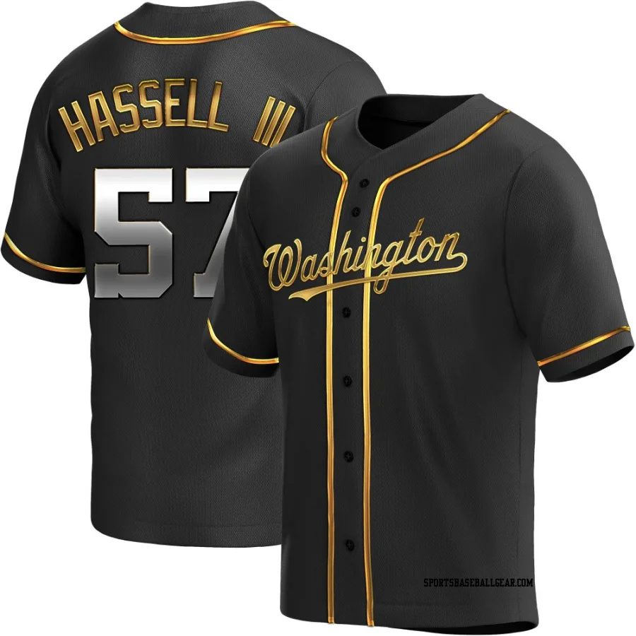 Robert Hassell III Men's Washington Nationals Black Golden Replica Alternate Jersey