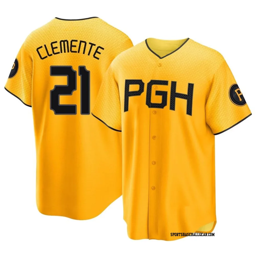 Roberto Clemente Men's Pittsburgh Pirates Gold Replica 2023 City Connect Jersey