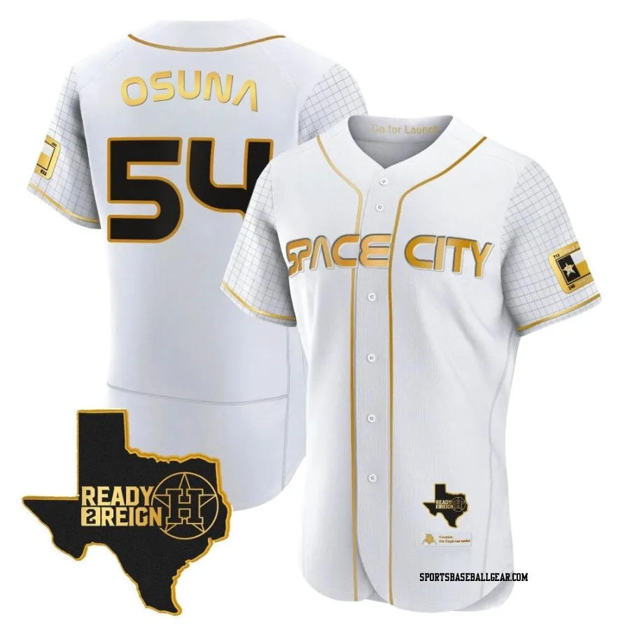 Roberto Osuna Men's Houston Astros White/Gold Authentic 2023 Space City Ready 2 Reign Flex Base Jersey