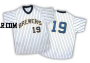 Robin Yount Men's Milwaukee Brewers White/Blue Authentic Strip Throwback Jersey