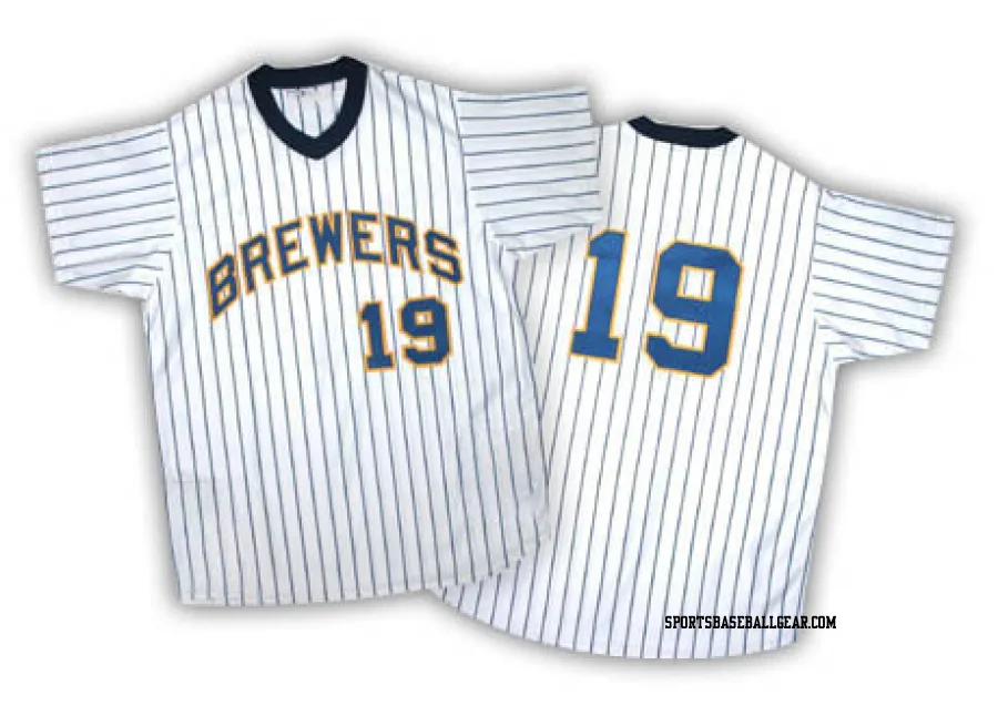 Robin Yount Men's Milwaukee Brewers White/Blue Replica Strip Throwback Jersey