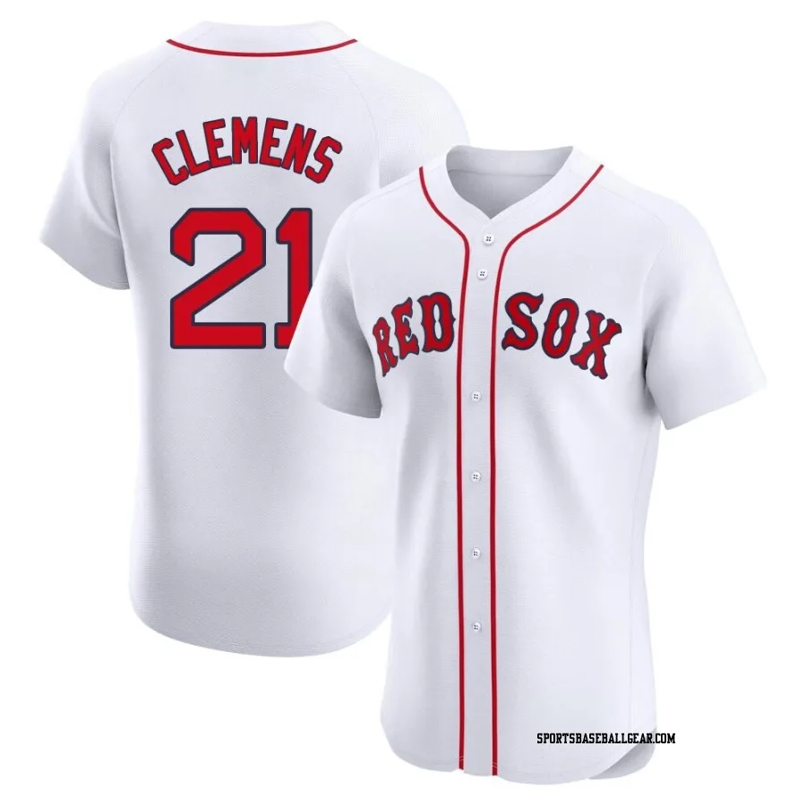 Roger Clemens Men's Boston Red Sox White Elite Home Patch Jersey