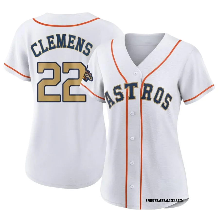 Roger Clemens Women's Houston Astros Gold Replica White 2023 Collection Jersey