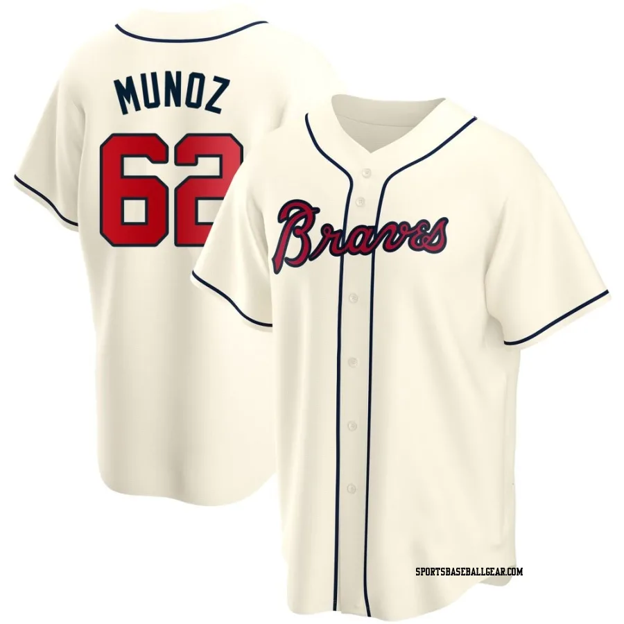 Rolddy Munoz Youth Atlanta Braves Cream Replica Alternate Jersey