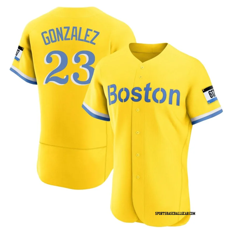 Romy Gonzalez Men's Boston Red Sox Gold/Light Authentic Blue 2021 City Connect Jersey