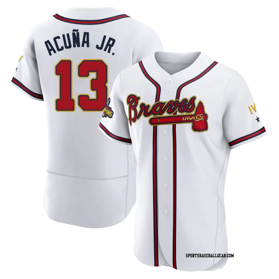 Ronald Acuna Jr. Men's Atlanta Braves Gold Authentic White 2022 Program Jersey