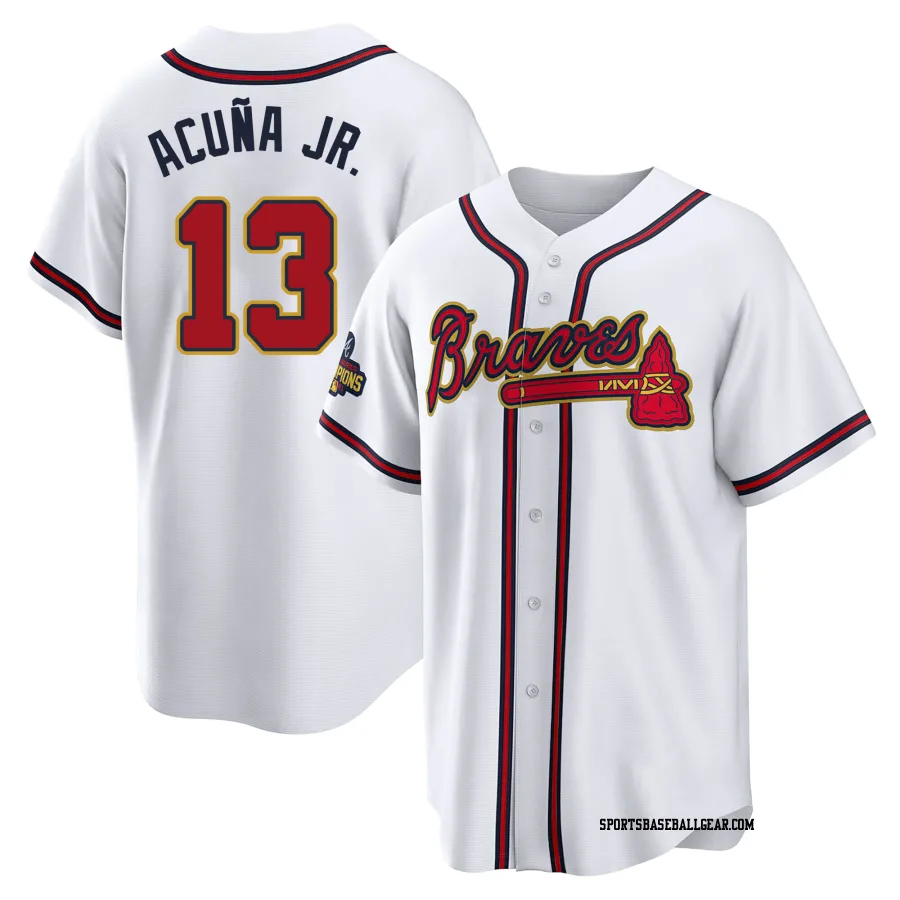 Ronald Acuna Jr. Youth Atlanta Braves Gold Replica White 2022 Program Jersey