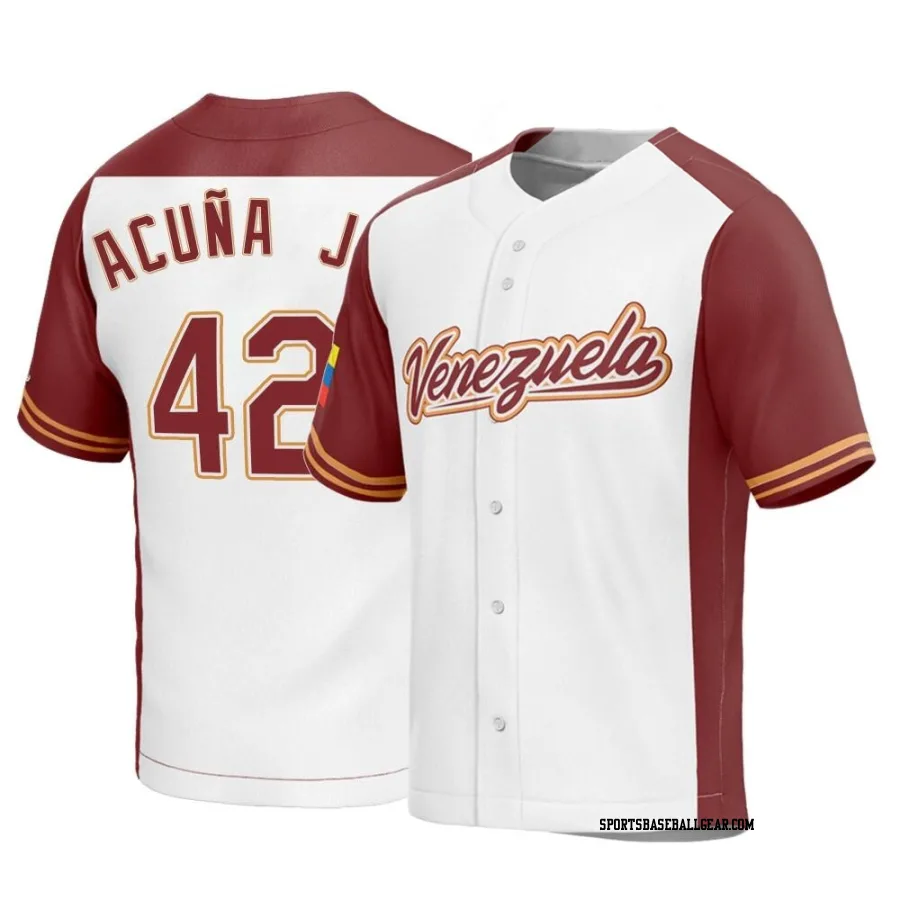 Ronald Acuna Jr. Youth Venezuela Baseball White Replica 2023 World Baseball Classic Jersey