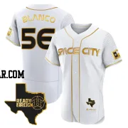 Ronel Blanco Men's Houston Astros White/Gold Authentic 2023 Space City Ready 2 Reign Flex Base Jersey