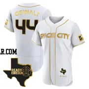 Roy Oswalt Men's Houston Astros White/Gold Authentic 2023 Space City Ready 2 Reign Flex Base Jersey