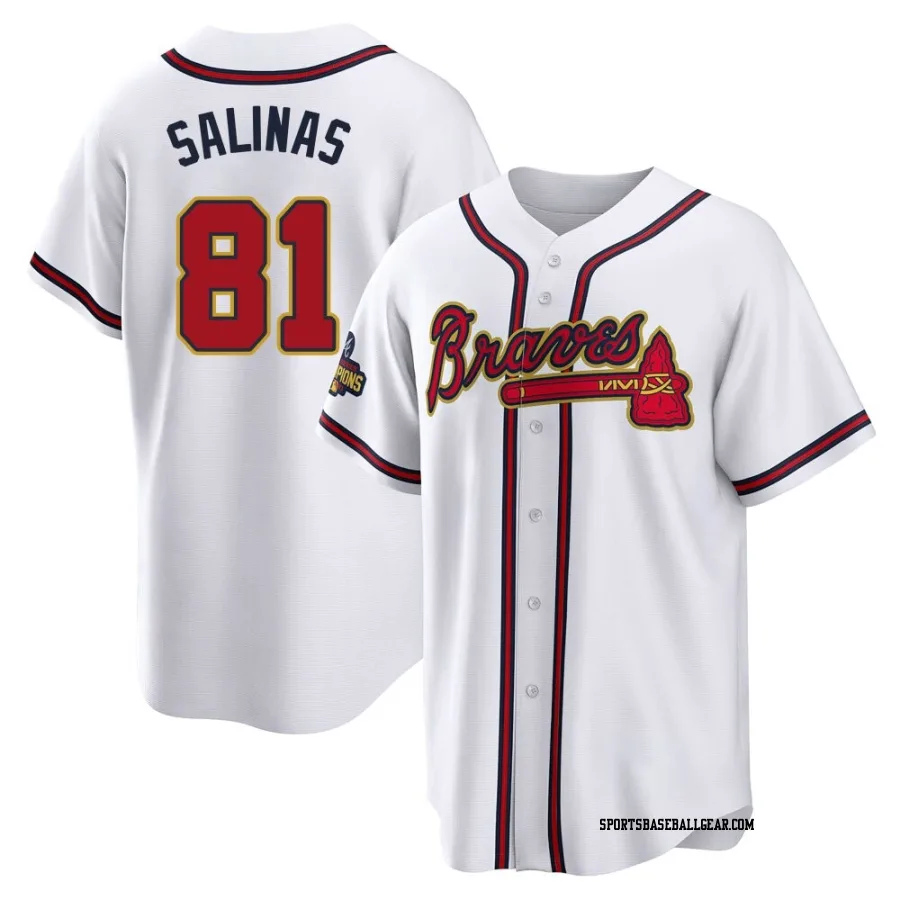 Royber Salinas Youth Atlanta Braves Gold Replica White 2022 Program Jersey