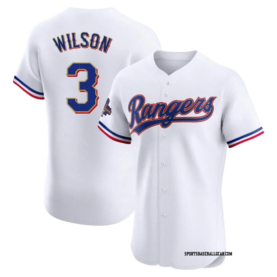 Russell Wilson Men's Texas Rangers Gold Elite White 2024 Collection Jersey