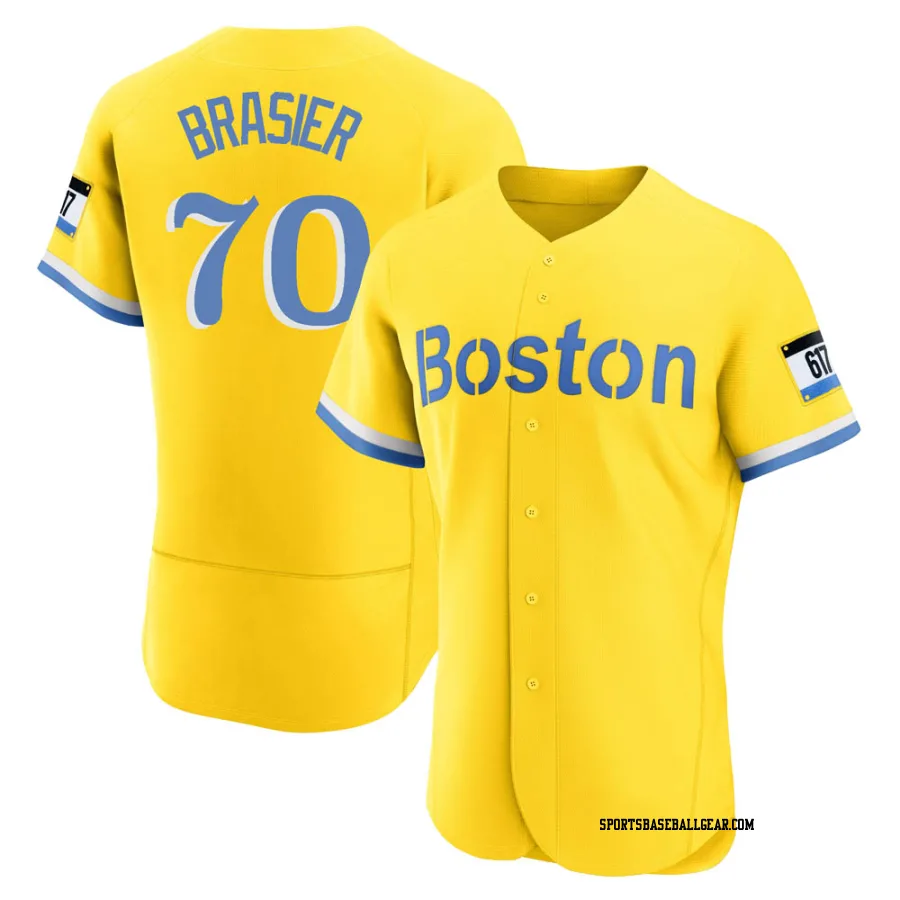 Ryan Brasier Men's Boston Red Sox Gold/Light Authentic Blue 2021 City Connect Jersey