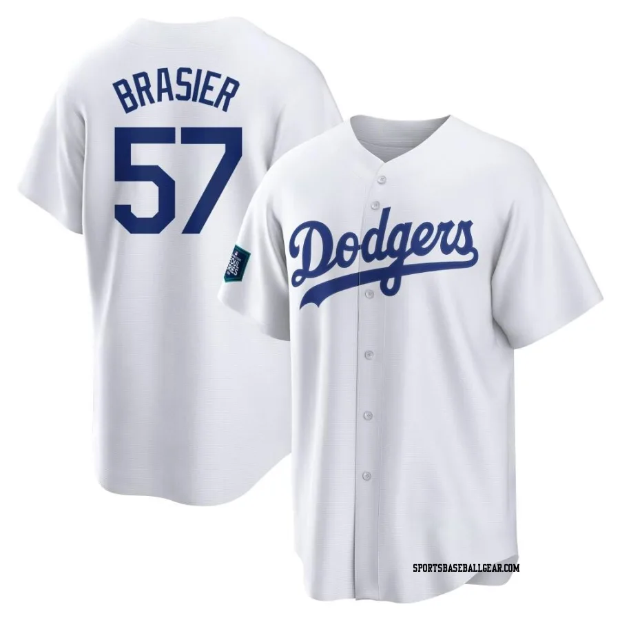 Ryan Brasier Men's Los Angeles Dodgers White Replica 2024 World Tour Seoul Series Home Jersey