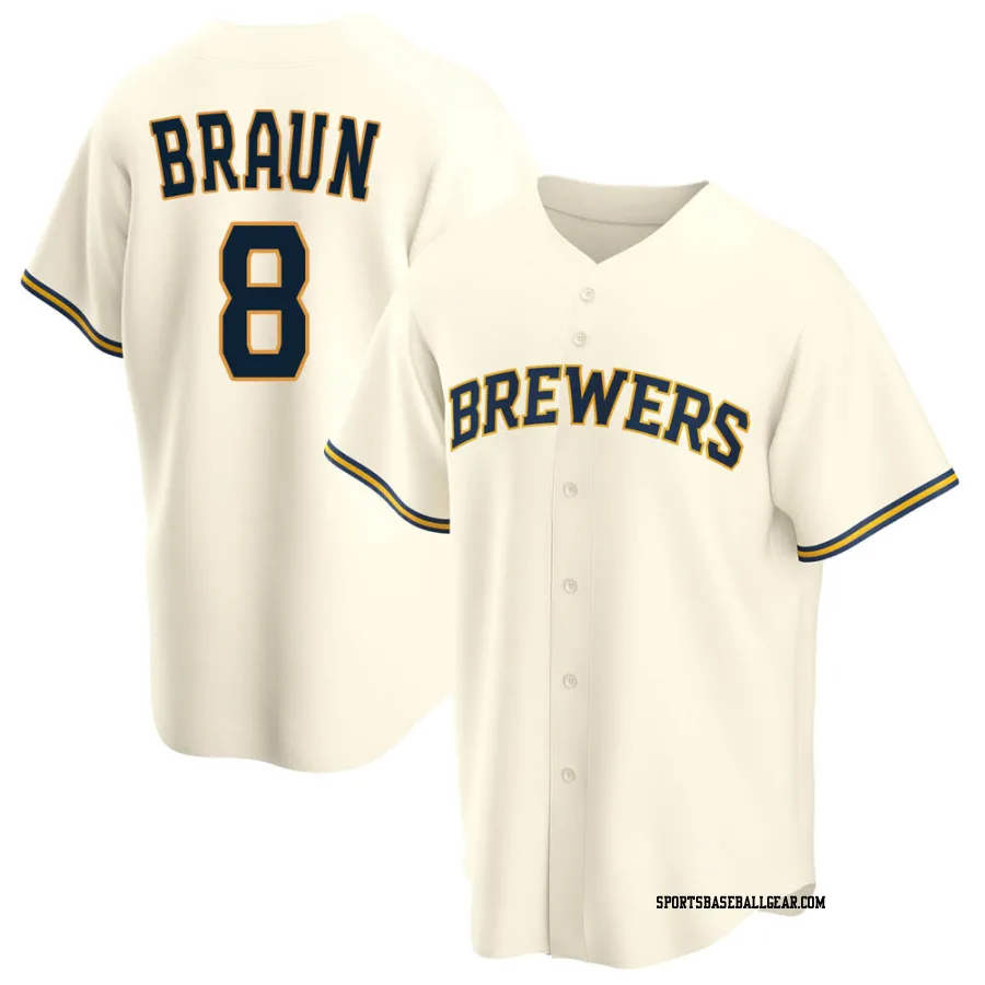 Ryan Braun Men's Milwaukee Brewers Cream Replica Home Jersey