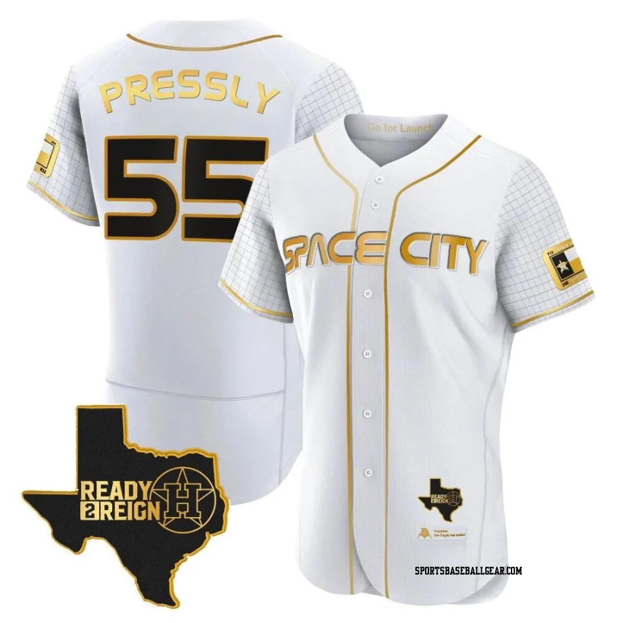 Ryan Pressly Men's Houston Astros White/Gold Authentic 2023 Space City Ready 2 Reign Flex Base Jersey