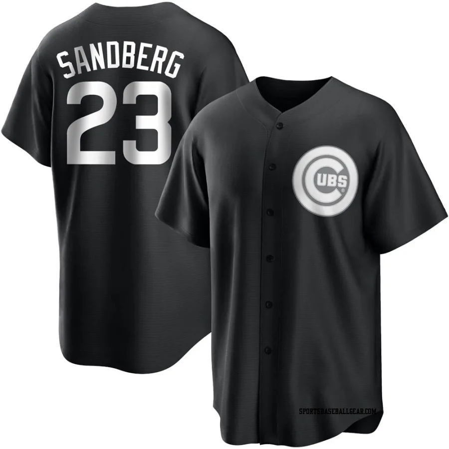 Ryne Sandberg Men's Chicago Cubs Black/White Replica Jersey