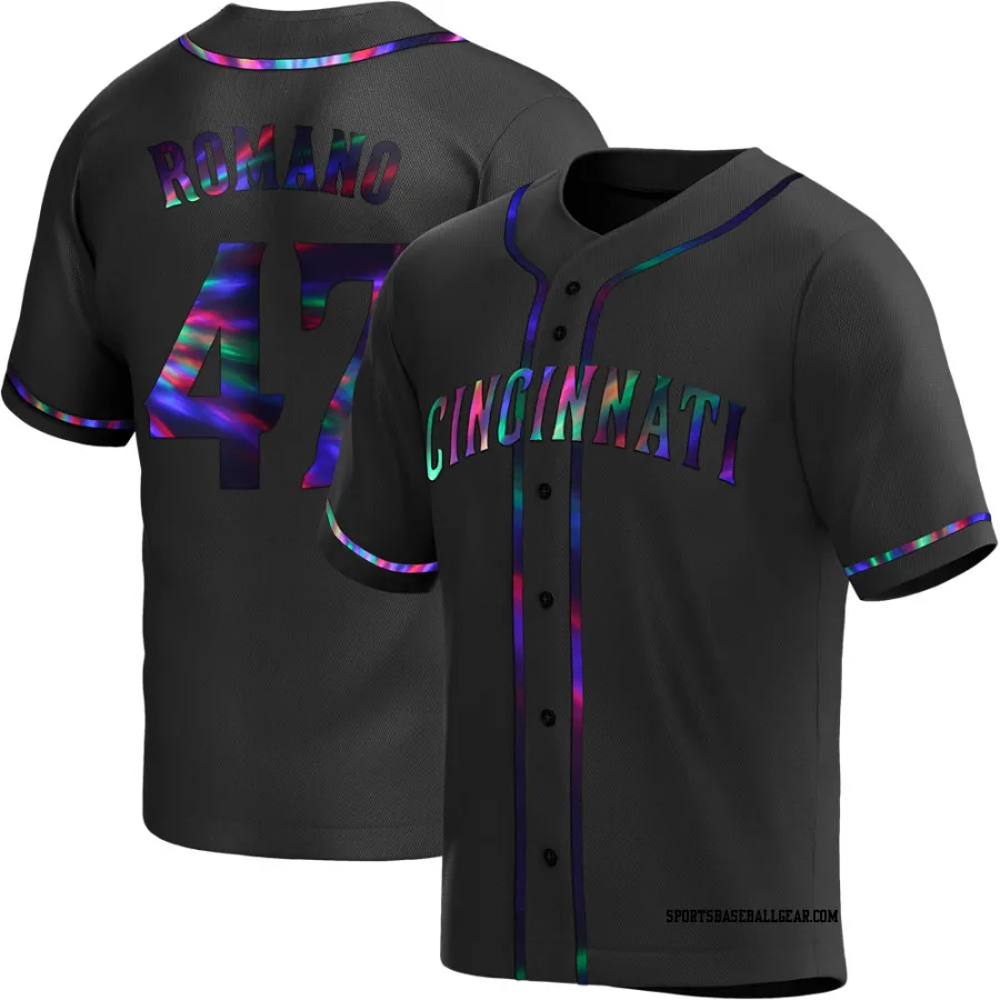 Sal Romano Youth Cincinnati Reds Black Holographic Replica Alternate Jersey