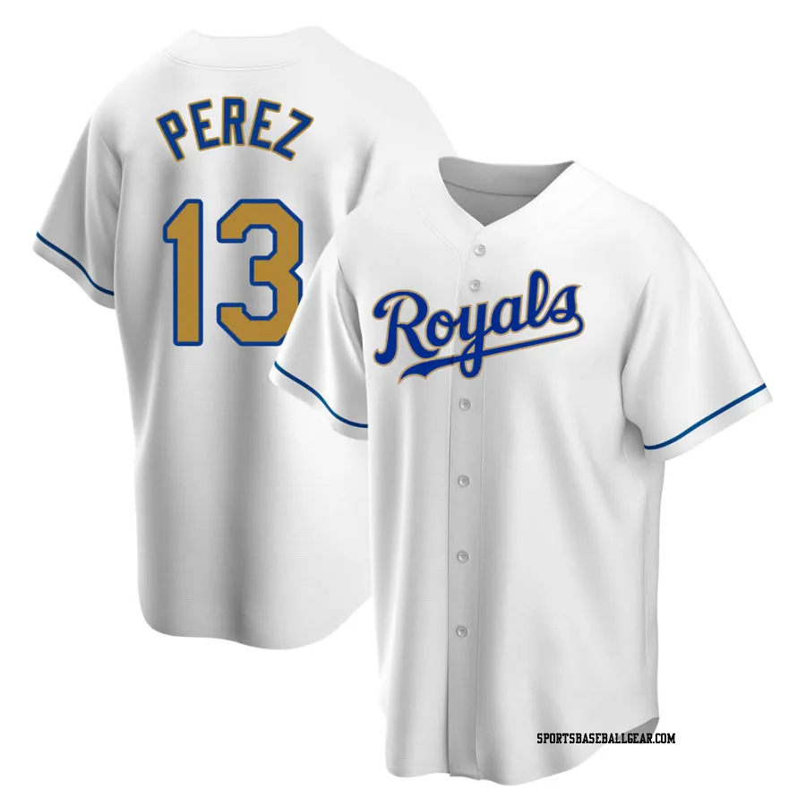 Salvador Perez Youth Kansas City Royals Gold Replica White Home Jersey