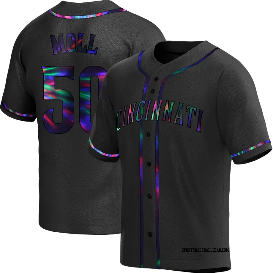 Sam Moll Men's Cincinnati Reds Black Holographic Replica Alternate Jersey