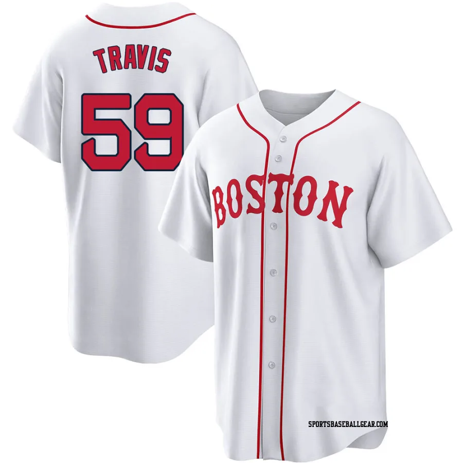 Sam Travis Men's Boston Red Sox White Replica 2021 Patriots' Day Jersey